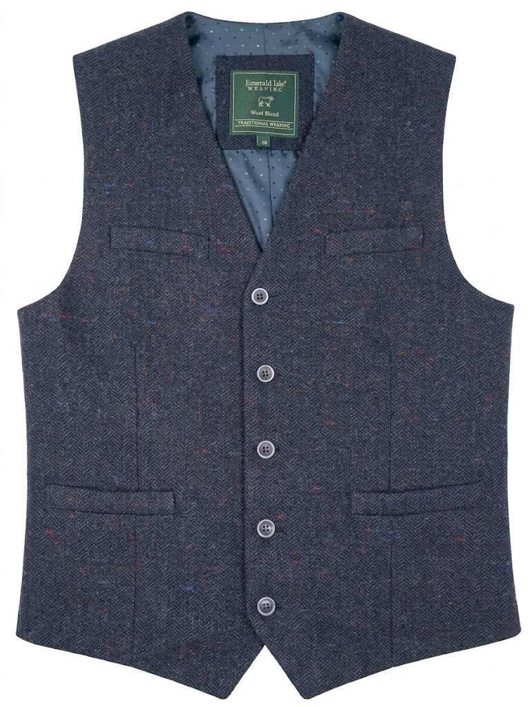 Rich Navy Wool Tweed Waistcoat