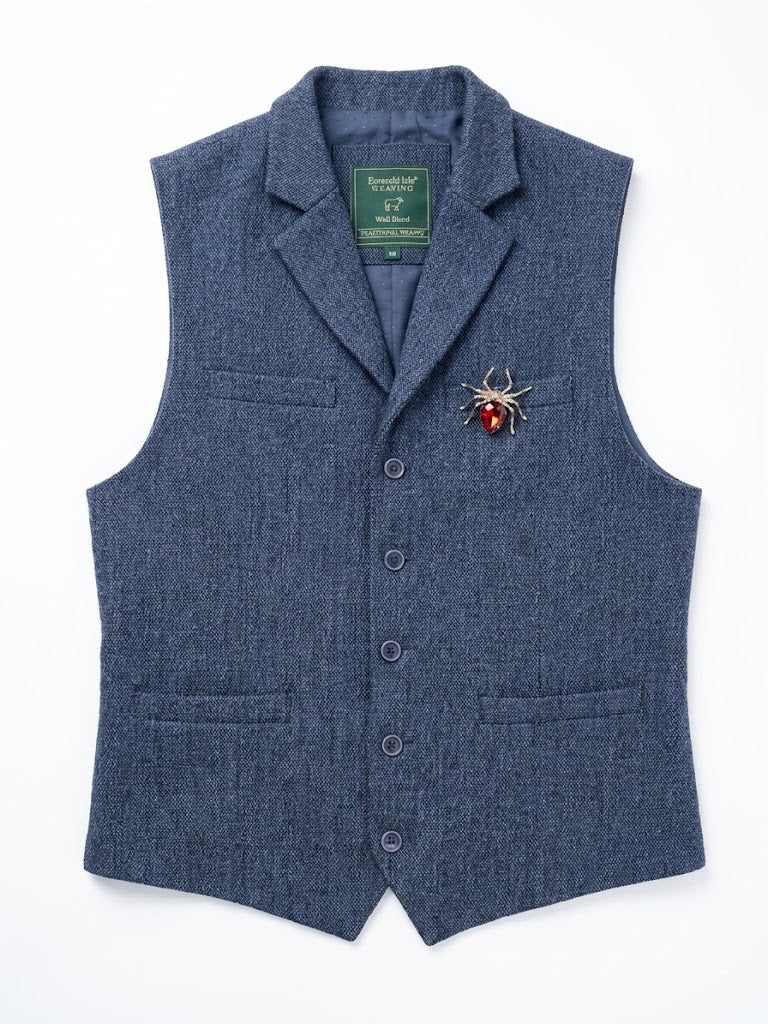 Sky Blue Wool Tweed Waistcoat